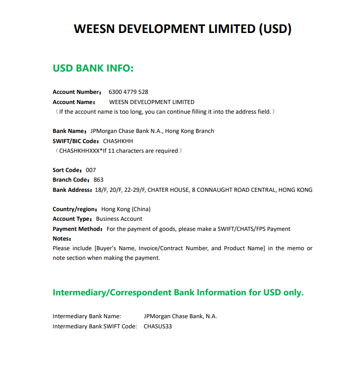 WEESN DEVELOPMENT BANK INFO